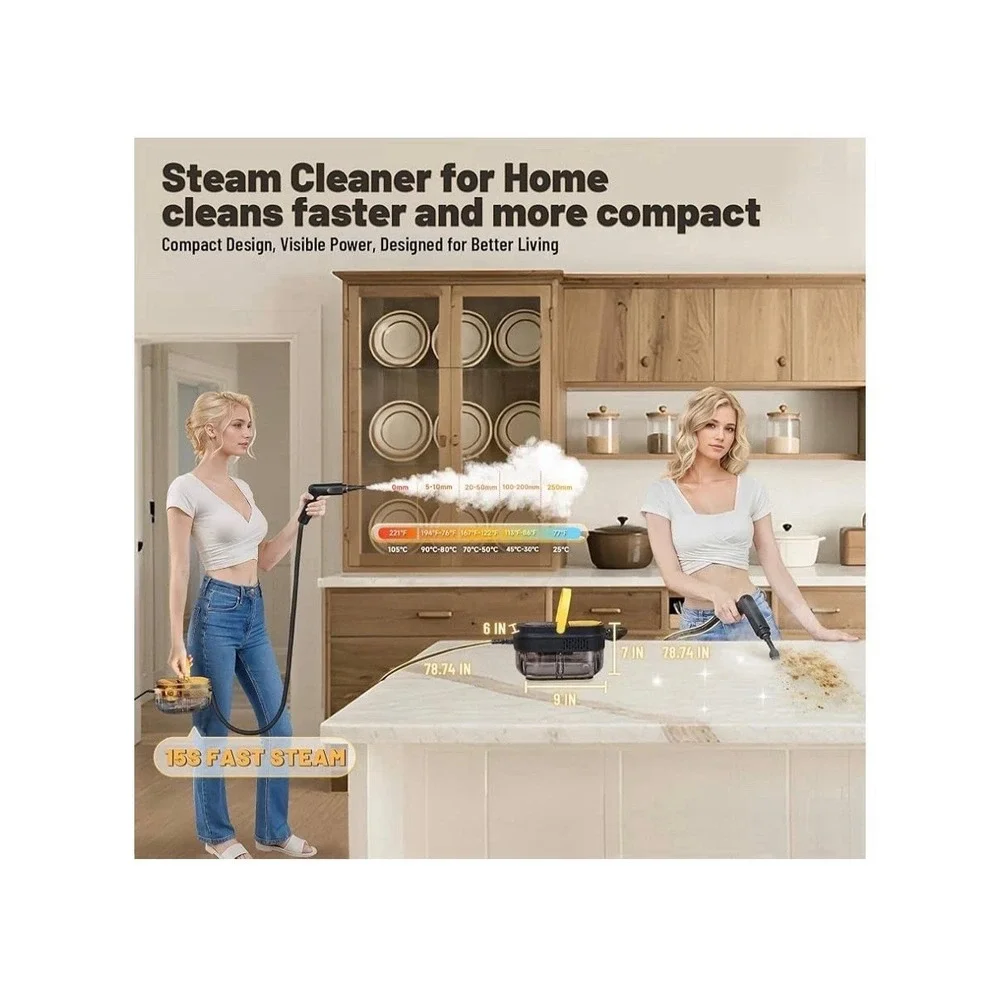 GAUTYE Steam Cleaner Adjustable Handle Black/Yellow Multipurpose Steamer